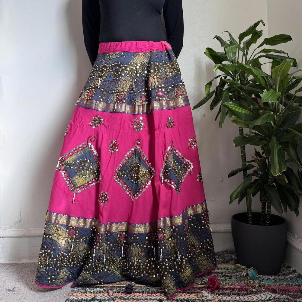 Vintage indie Boho hot pink Maxi Skirt‎